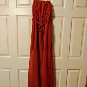 Maxi burnt orange strapless dress